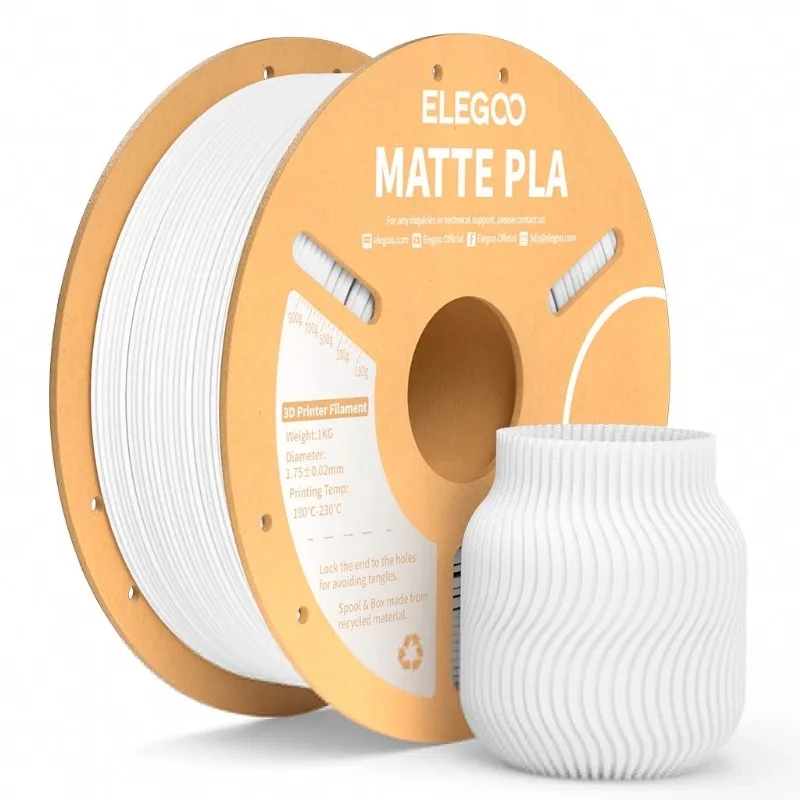Filamento PLA Matte Fosco Branco Elegoo 1,75 mm 1 kg para Impressora 3D