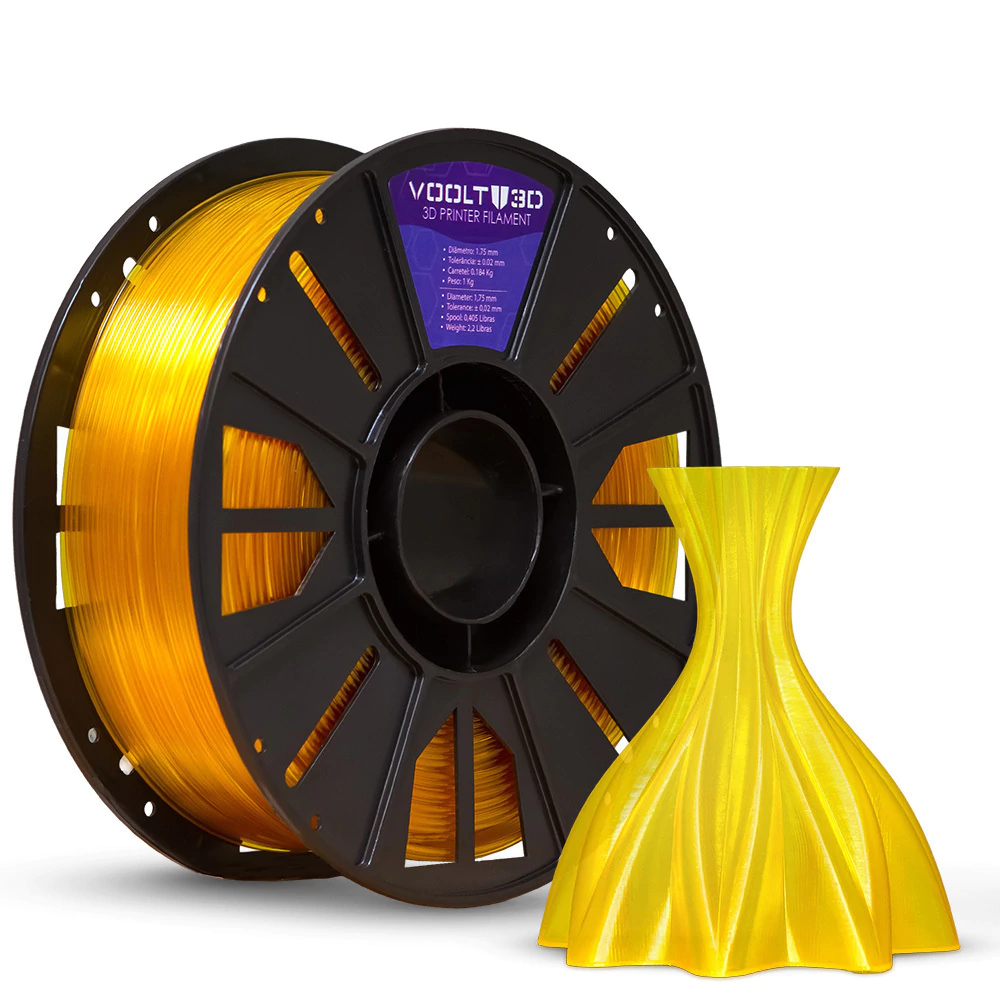 Filamento Voolt3D PETG HF Amarelo Ouro Translúcido High Fluidity Premium - 1Kg para Impressora 3D