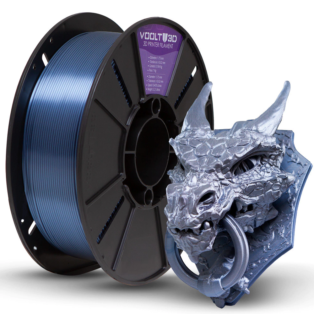Filamento Voolt3D PLA Azul Titanium V-Silk High Speed Premium - 1Kg para Impressora 3D 1