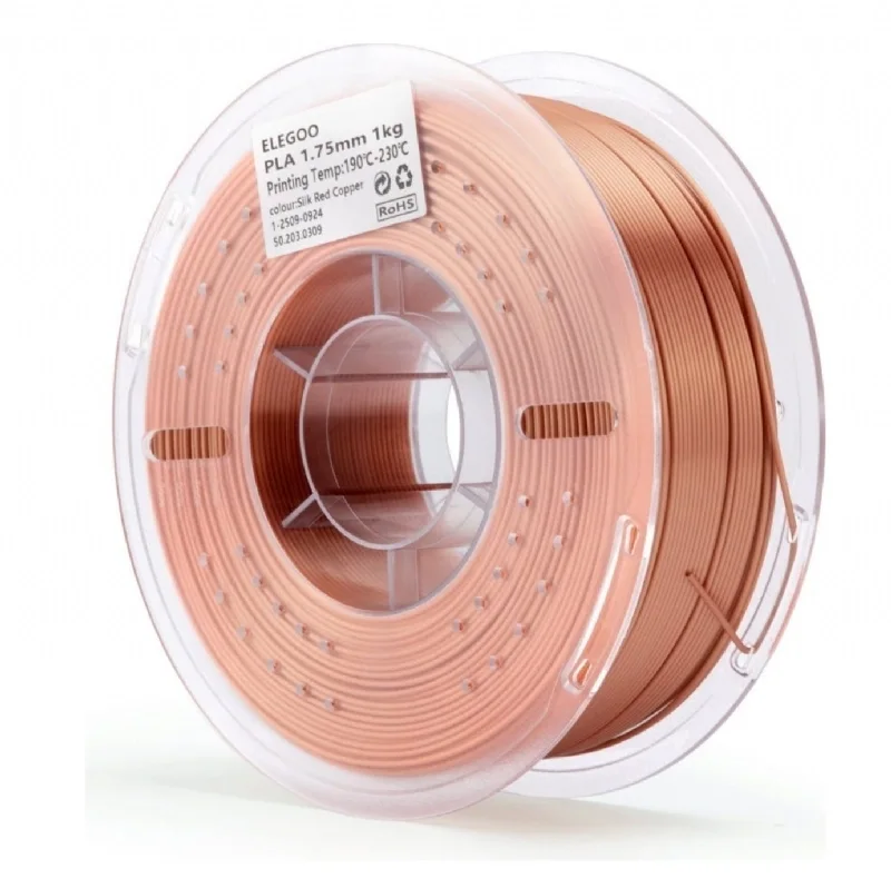 Filamento PLA Silk Cobre Vermelho - Red Copper Elegoo 1,75 mm 1 kg para Impressora 3D