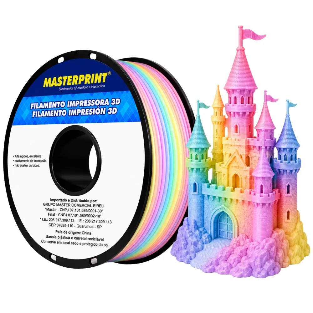 Filamento MasterPrint PLA Fosco Dreamy Rainbow 1 kg para Impressora 3D