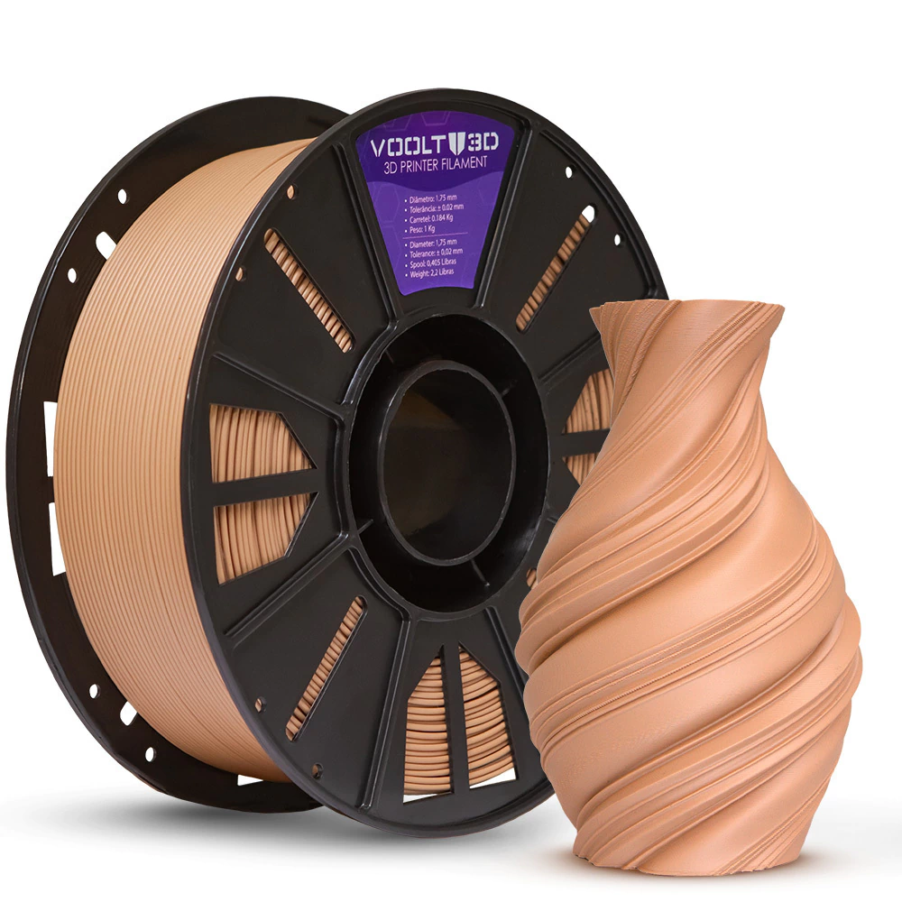 Filamento Voolt3D PLA Marrom Cappuccino Velvet 1kg para Impressora 3D
