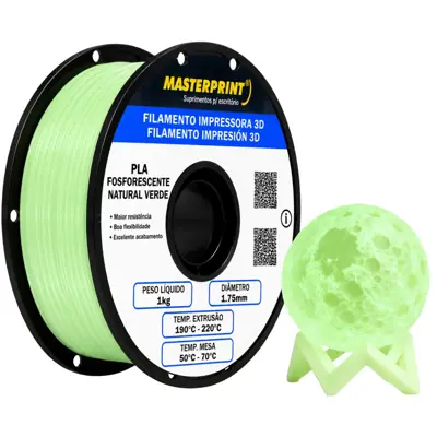 Filamento MasterPrint PLA Fosforescente Natural/Verde 1 kg para Impressora 3D — filamento para impressora 3D