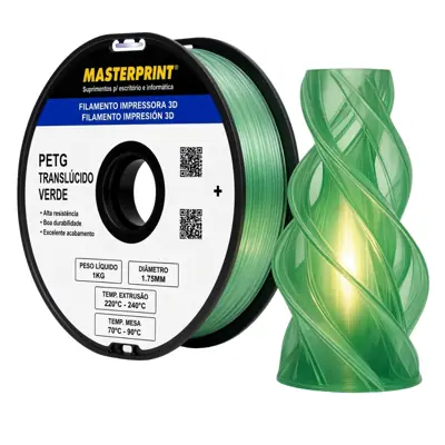 Filamento MasterPrint PETG Translucido Verde 1 kg para Impressora 3D 1