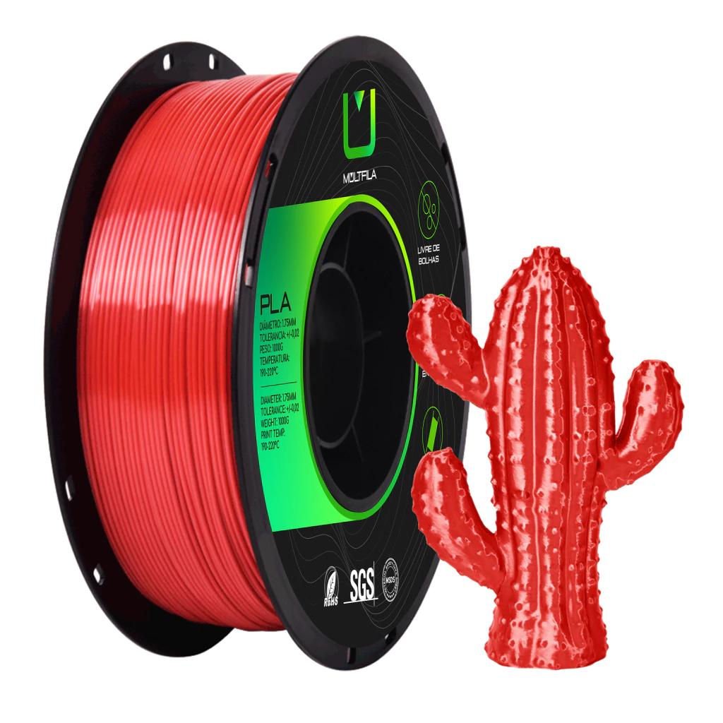 Filamento Pla Silk Vermelho Metalizado 1kg Multfila 1.75mm para Impressora 3D