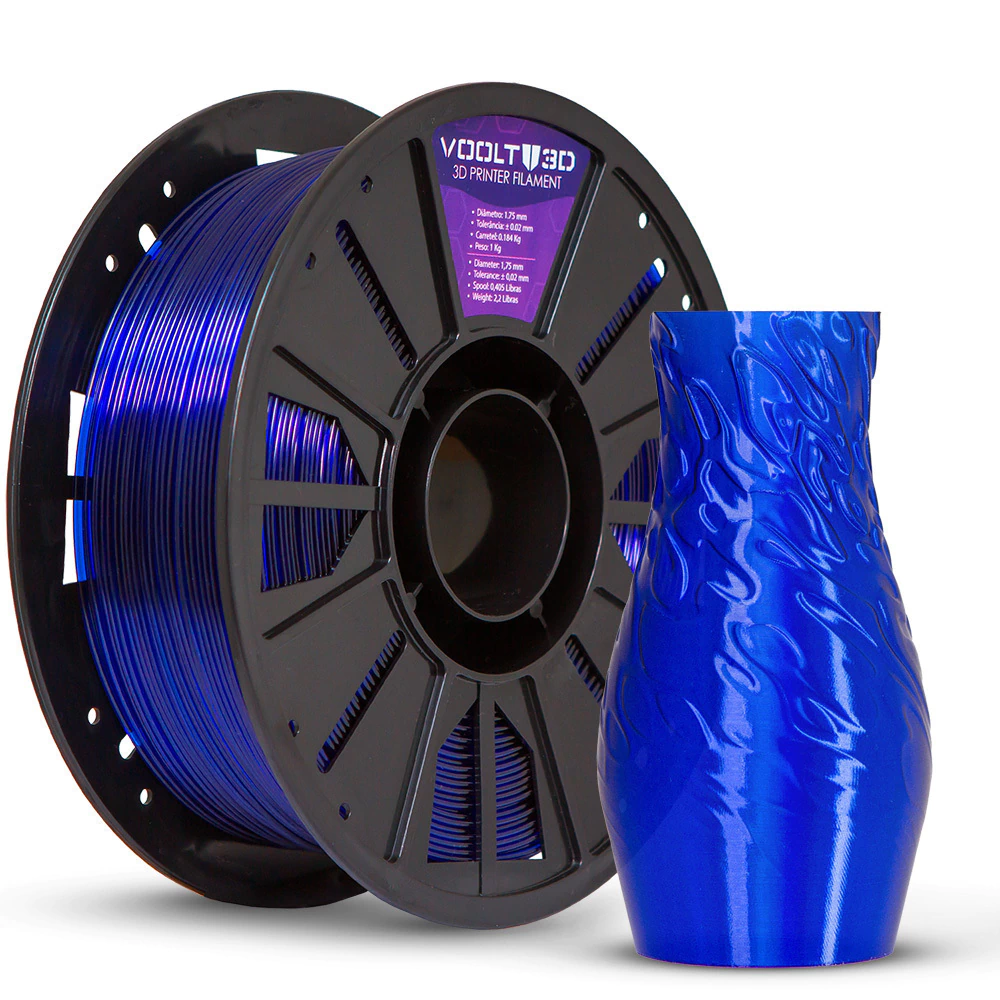 Filamento Voolt3D PETG HF Azul Marinho Translúcido High Fluidity Premium - 1Kg para Impressora 3D